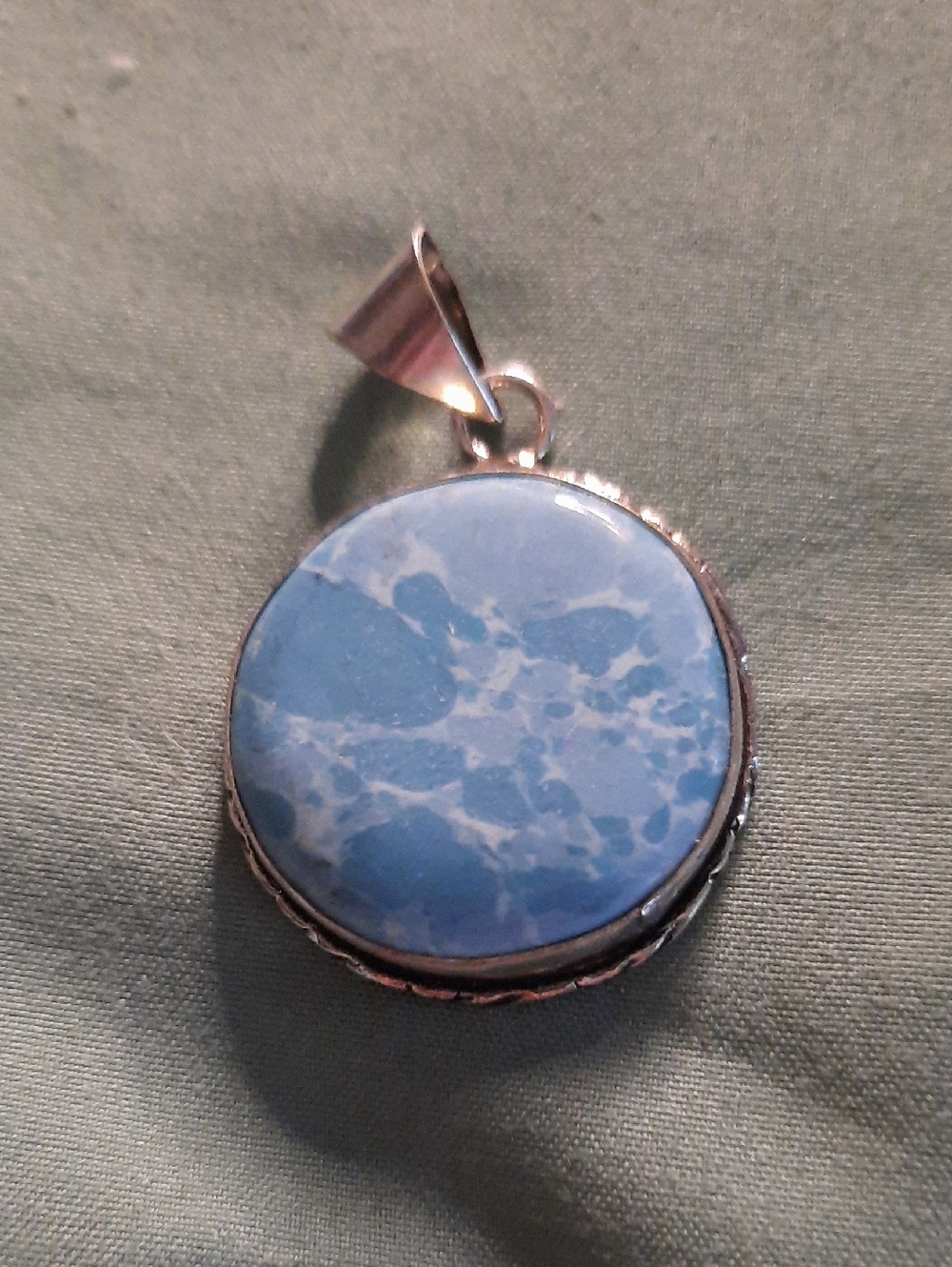Silver Pendant Necklace with Marbled Blue Stone
